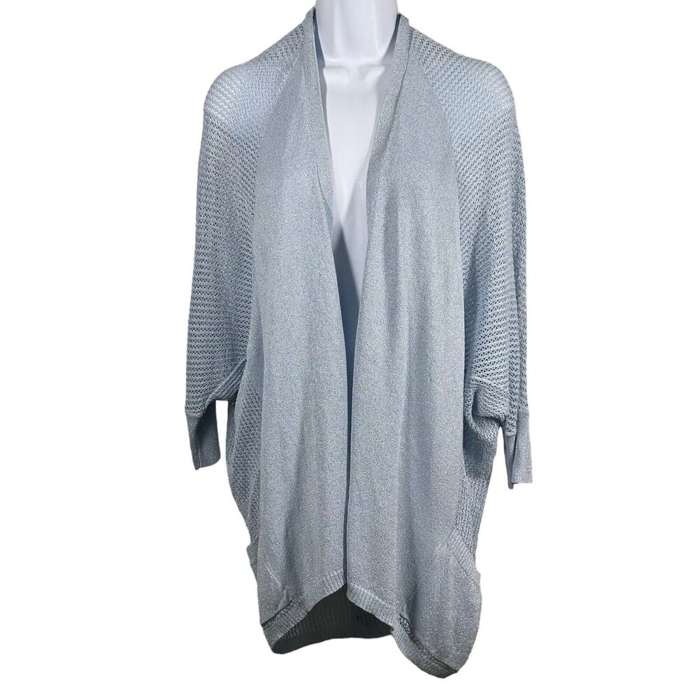 Chico’s Travelers Collection Women’s Sz 2(L)  Blue Sparkle Open Front Cardigan